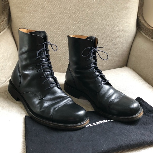Jil Sander Combat Boots Men’s Black Leather Laces